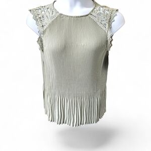 Apt. 9 Lace Trim Pleated Blouse - Light Gray